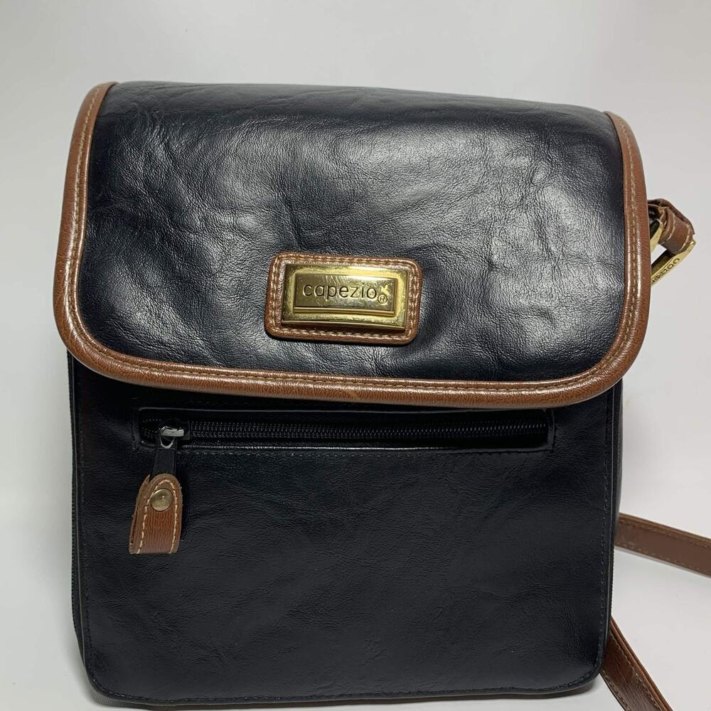 Vintage Capezio Black Brown Organizer Crossbody Bag Purse